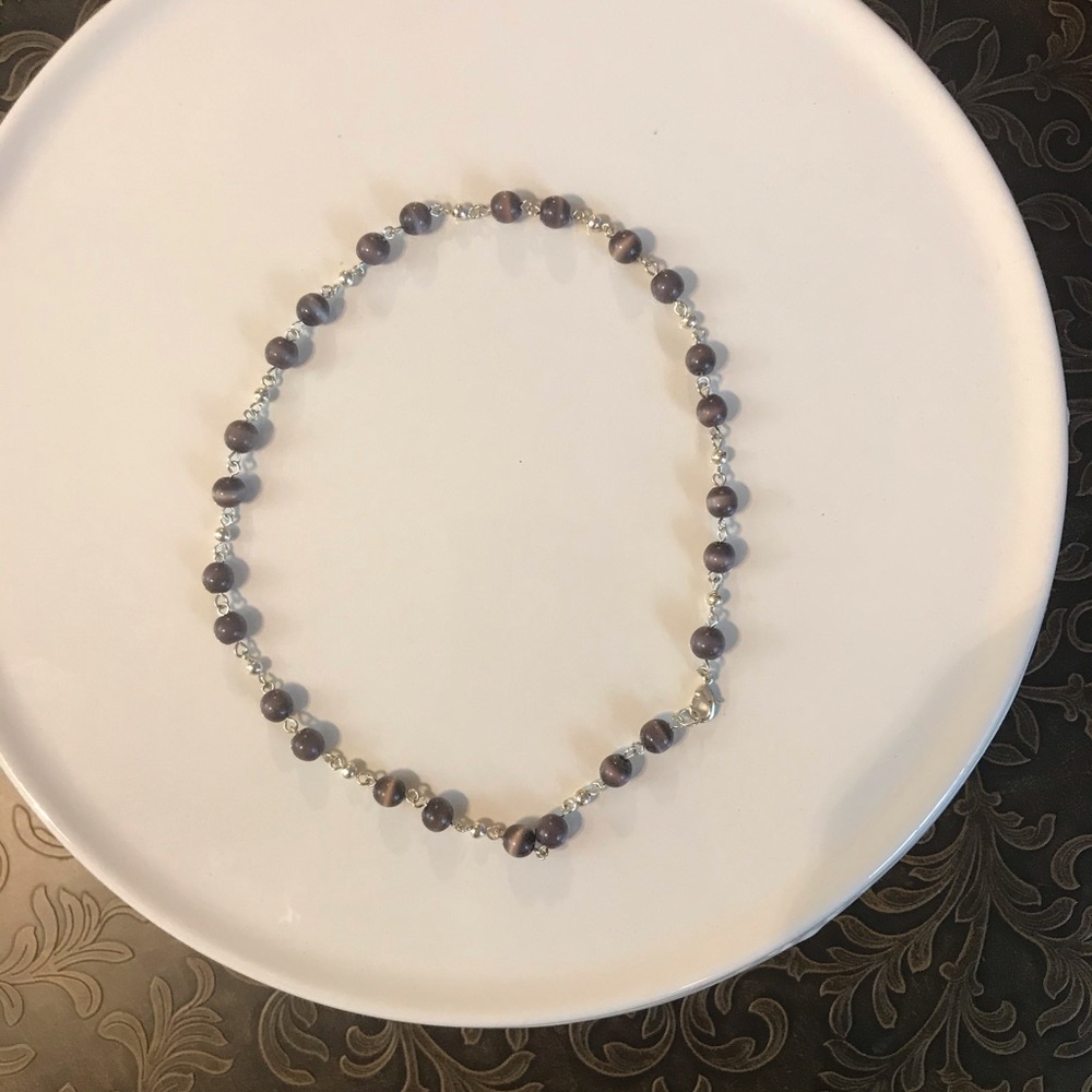 22mm beaded purple and cream necklace